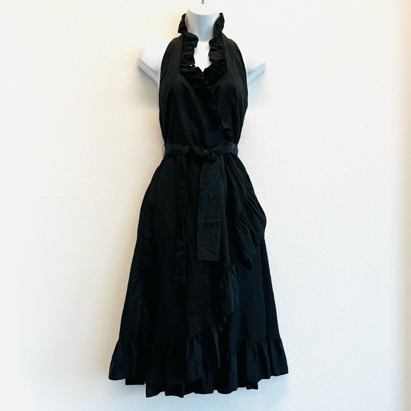 Albert Capraro Vintage Black Ruffle Edge Halter Wrap Dress - Picture 1 of 10